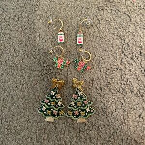 Festive Christmas Tree and Merry Earrings Set